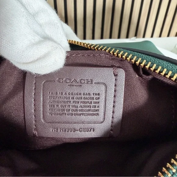 COACH Mini Rowan File Shoulder Bag in Dark Green Pebble Leather Crossbody CE871 - Picture 8 of 9